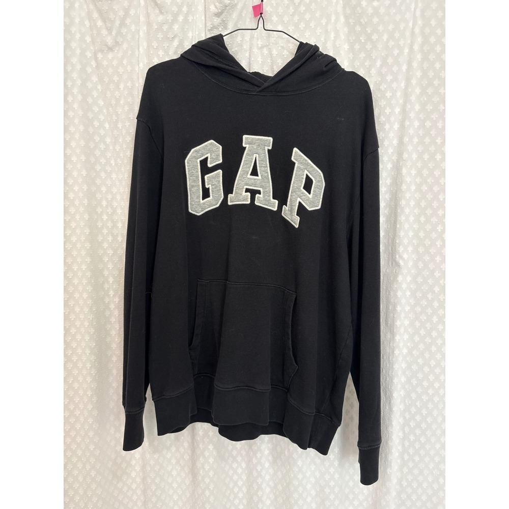 Gap Mens Logo Hoodie Black Grey Arch Applique Fleece Pullover Sweatshirt Large